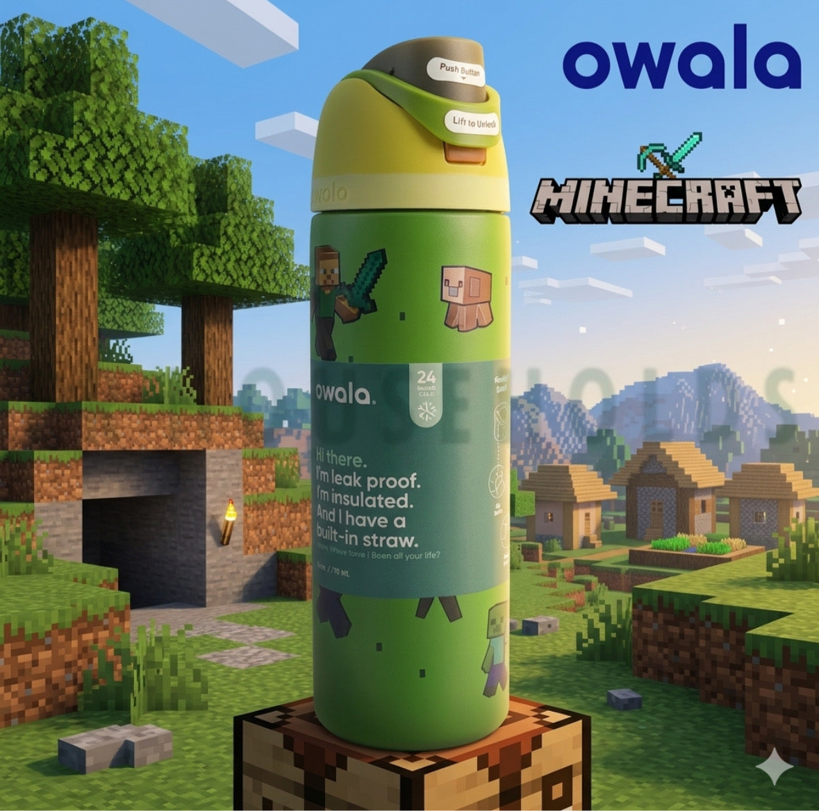 Owala FreeSip® Water Bottle - 32oz | Minecraft
