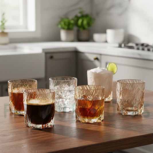 Scratchy Glacier Glass – 300ml Textured Drinking Glass for Water, Juice & Cocktails | Gold