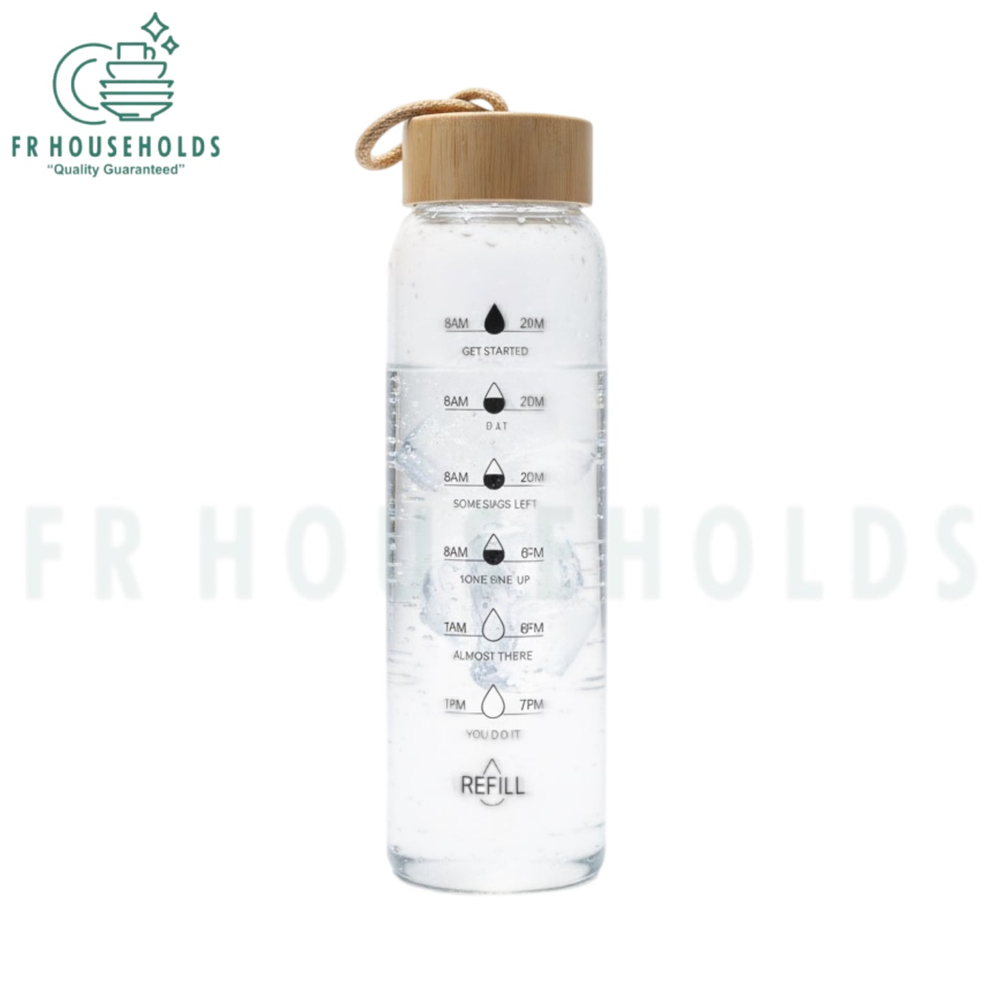 1200ml Glass Water Bottle with Time Markings & Bamboo Lid – Motivational Hydration Tracker