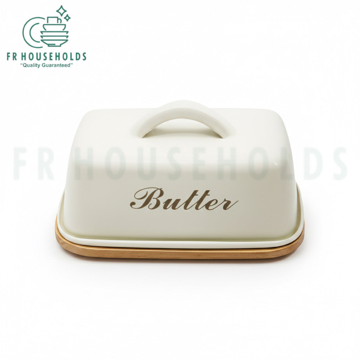 Metallic Airtight Butter Dish with Wooden Base – Stylish & Functional Kitchen Storage