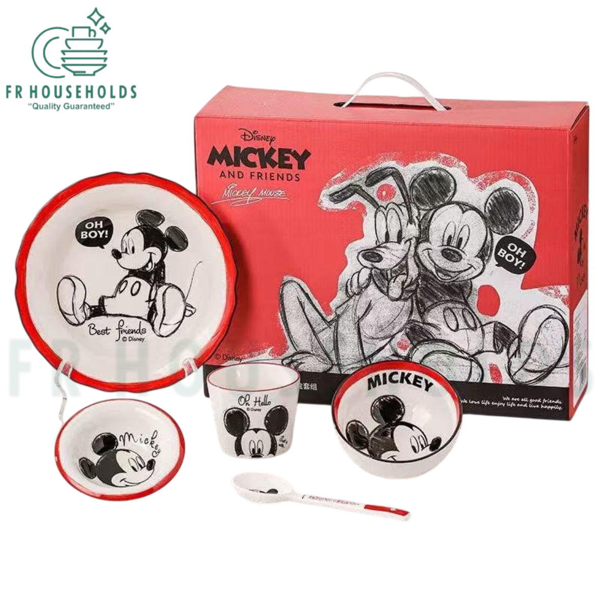 Disney Mickey & Friends 5-Piece Ceramic Meal Set – Kids Dinnerware Gift Set