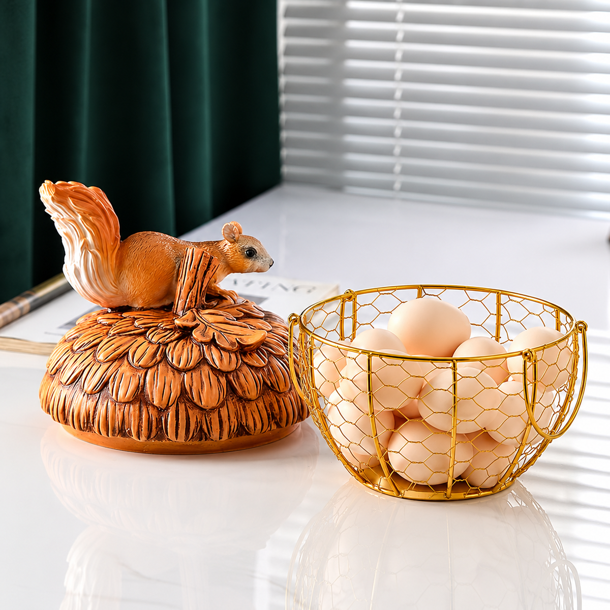Multi-Purpose Decorative Storage Basket with Squirrel Lid