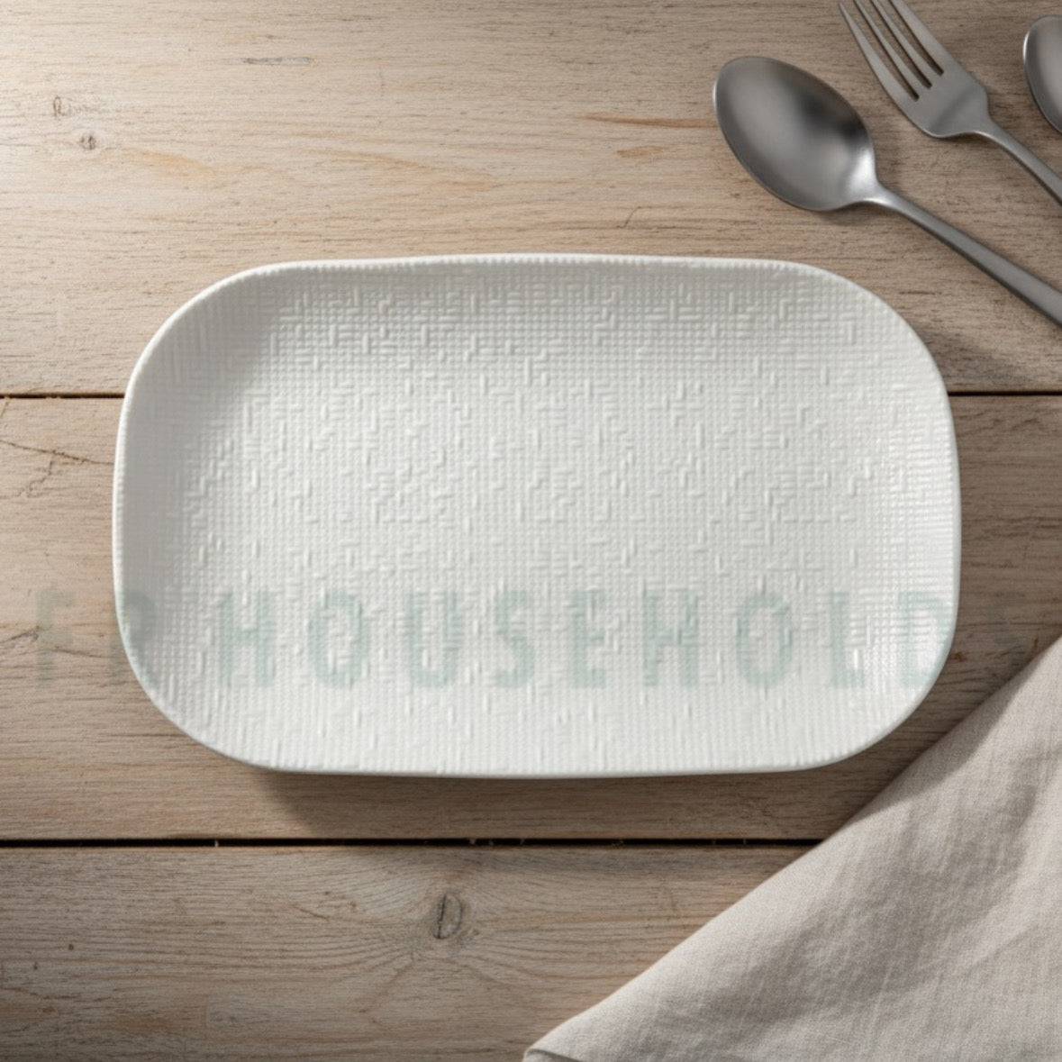 Rectangular Self-Embossed Texture Serving Platter – 10.5 x 6.5 Inch Elegant Ceramic Tray for Modern Dining - Matte White