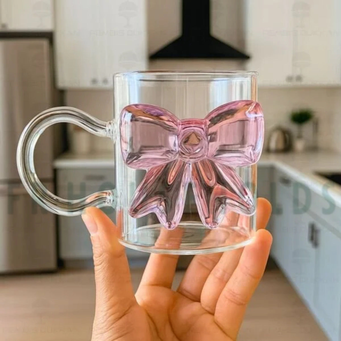 Crystal Glass Bow Mug – Viral Aesthetic Coffee & Tea Mug | 300ml - 1pc