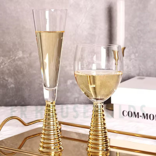 Elegant Spiral Red Wine Goblets with Gold Base - 6PC 230g | 350ml – A Symphony of Style and Function