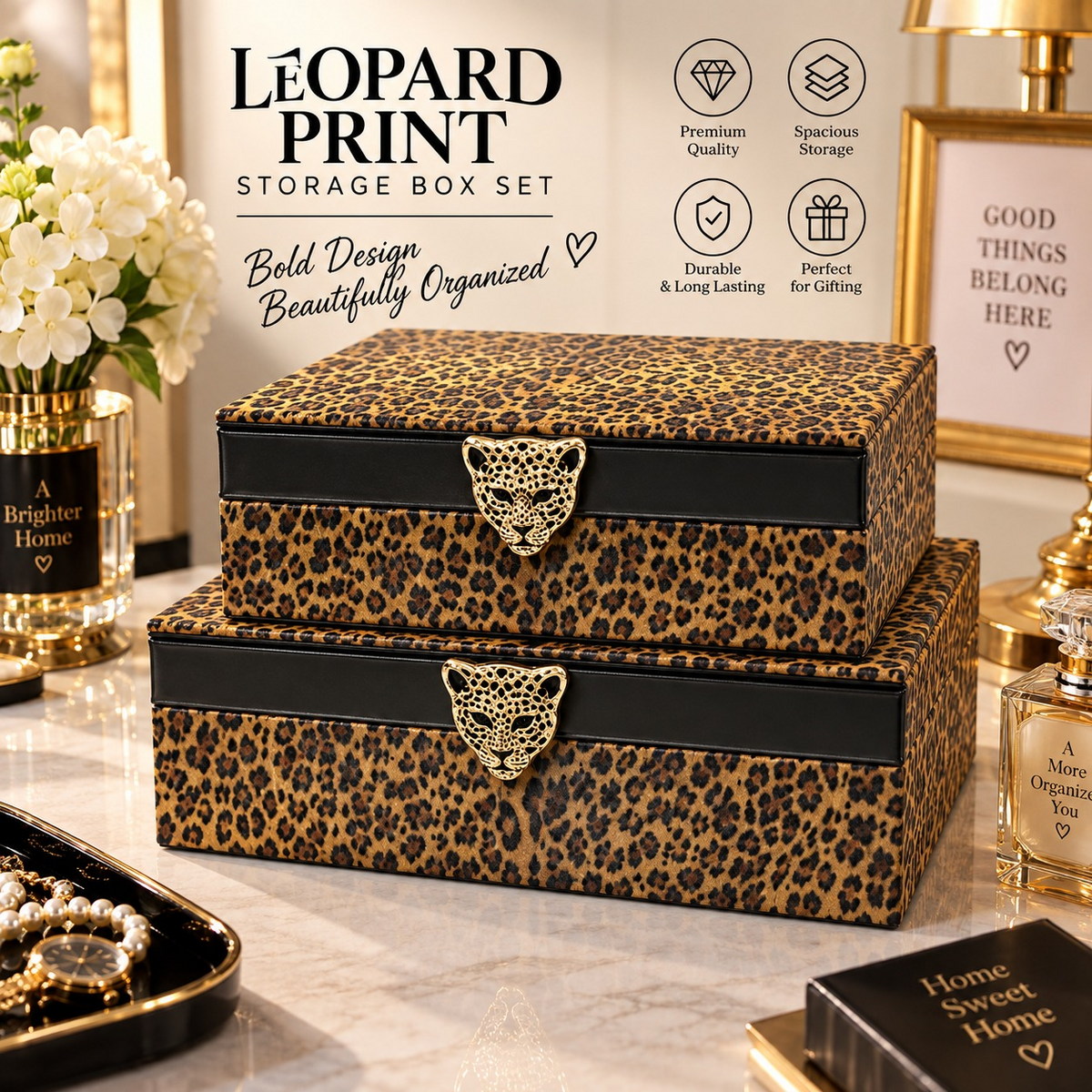 2 Pieces Leopard Print Decorative Storage Box Set
