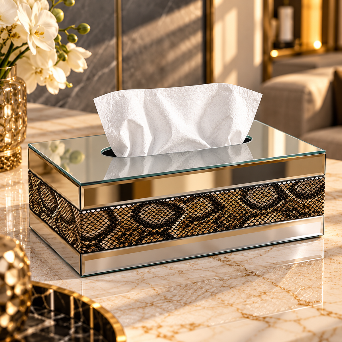 Mirrored Snake Print Tissue Box Cover