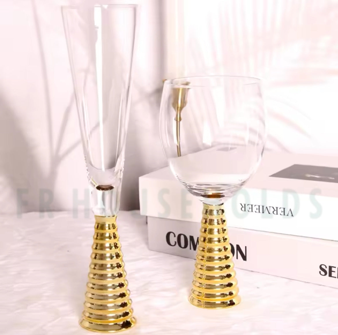 Elegant Spiral Red Wine Goblets with Gold Base - 6PC 230g | 350ml – A Symphony of Style and Function