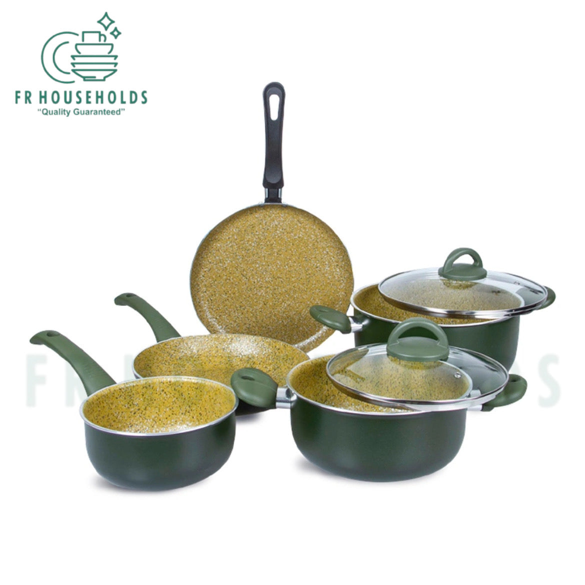 Illa 7 Piece Bio Cook Oil Regular Bottom Cookware Set - Non-Stick, Aluminum in Green | (Made In ITALY)