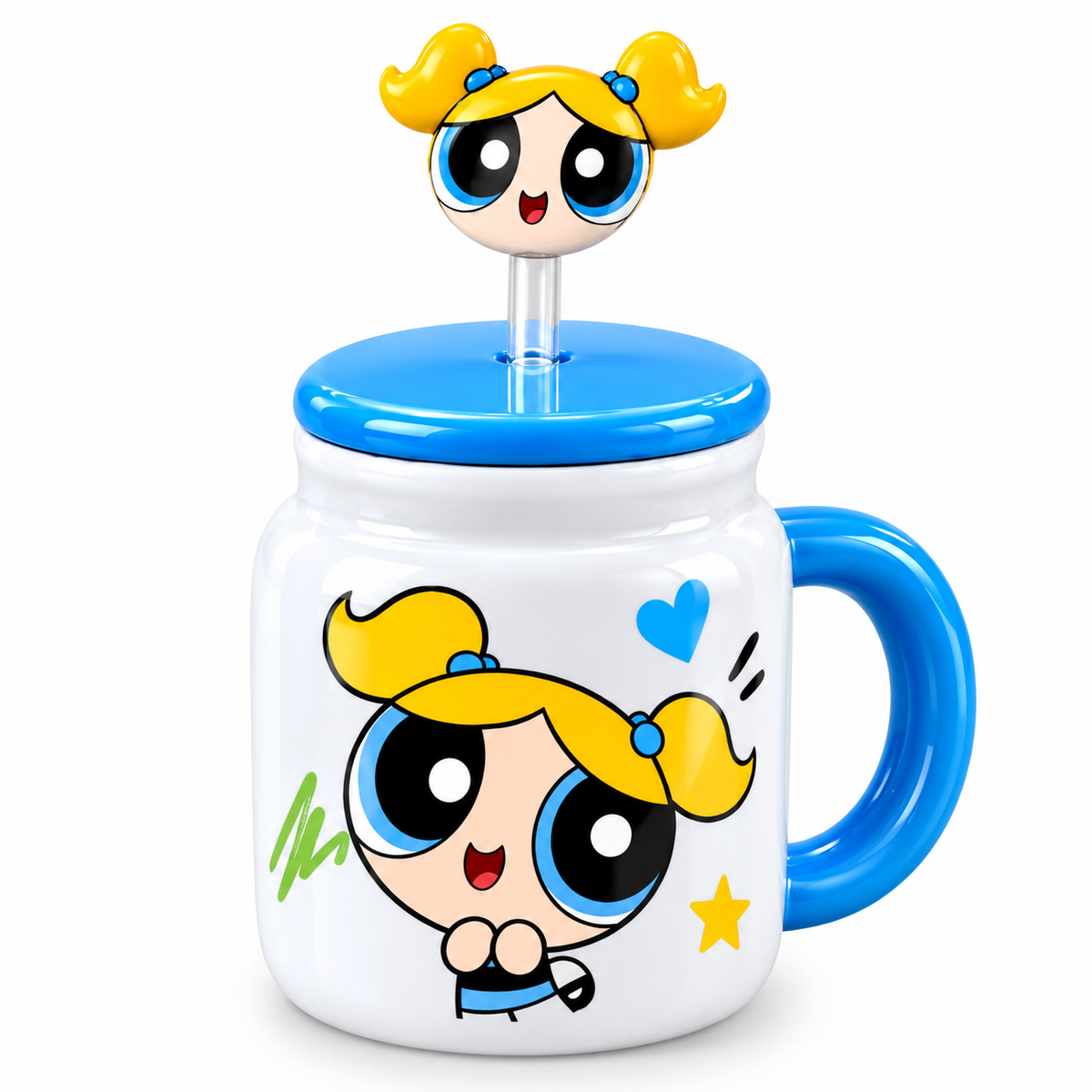 The Powerpuff Girls 400ml Ceramic Mug with Lid & Straw