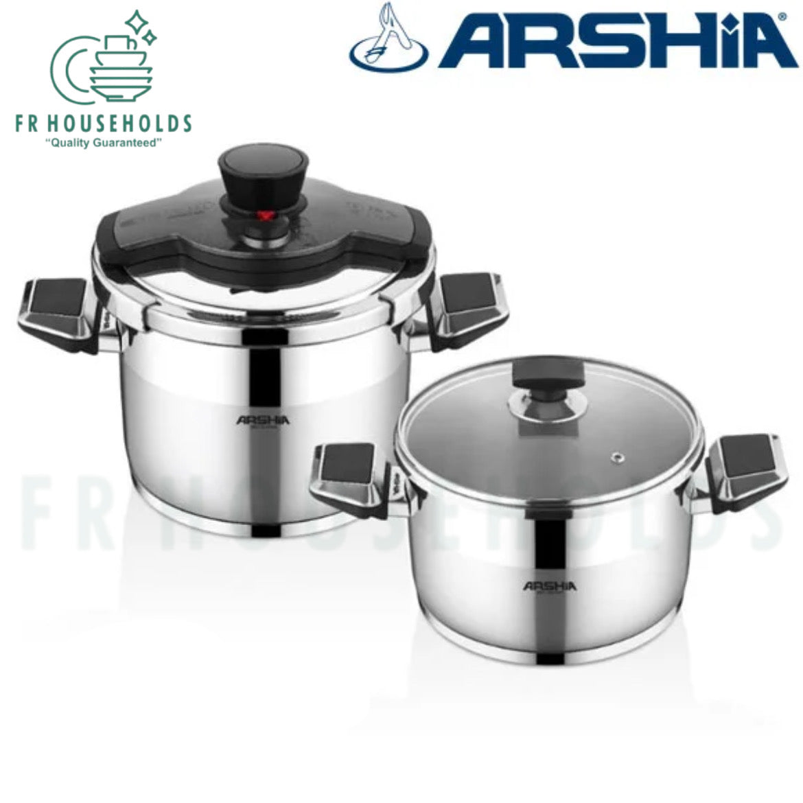 Arshia Stainless Steel Twin Pressure Cooker 4L+7L Gray