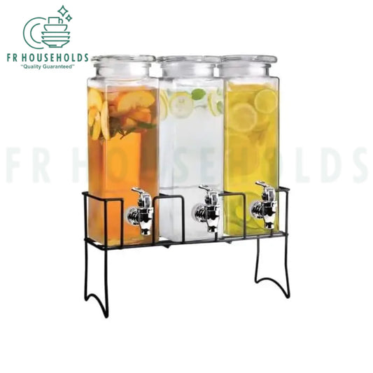 3-in-1 Beverage Dispenser with Metal Stand | Glass Drink Dispenser for Juice, Water, Lemonade & Cocktails