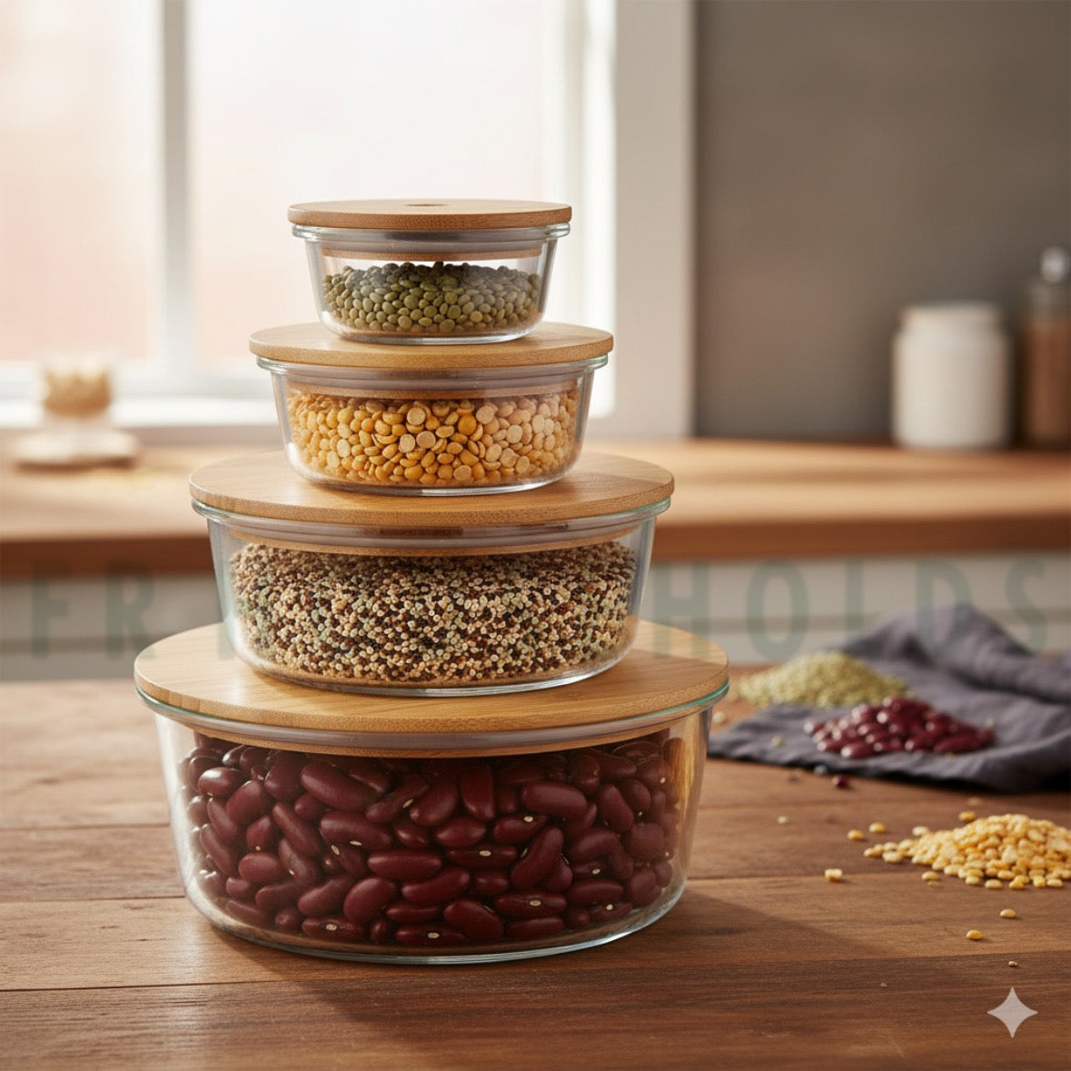 Round Glass Storage Box Set with Organic Bamboo Lids – 4-Piece Airtight Food Containers