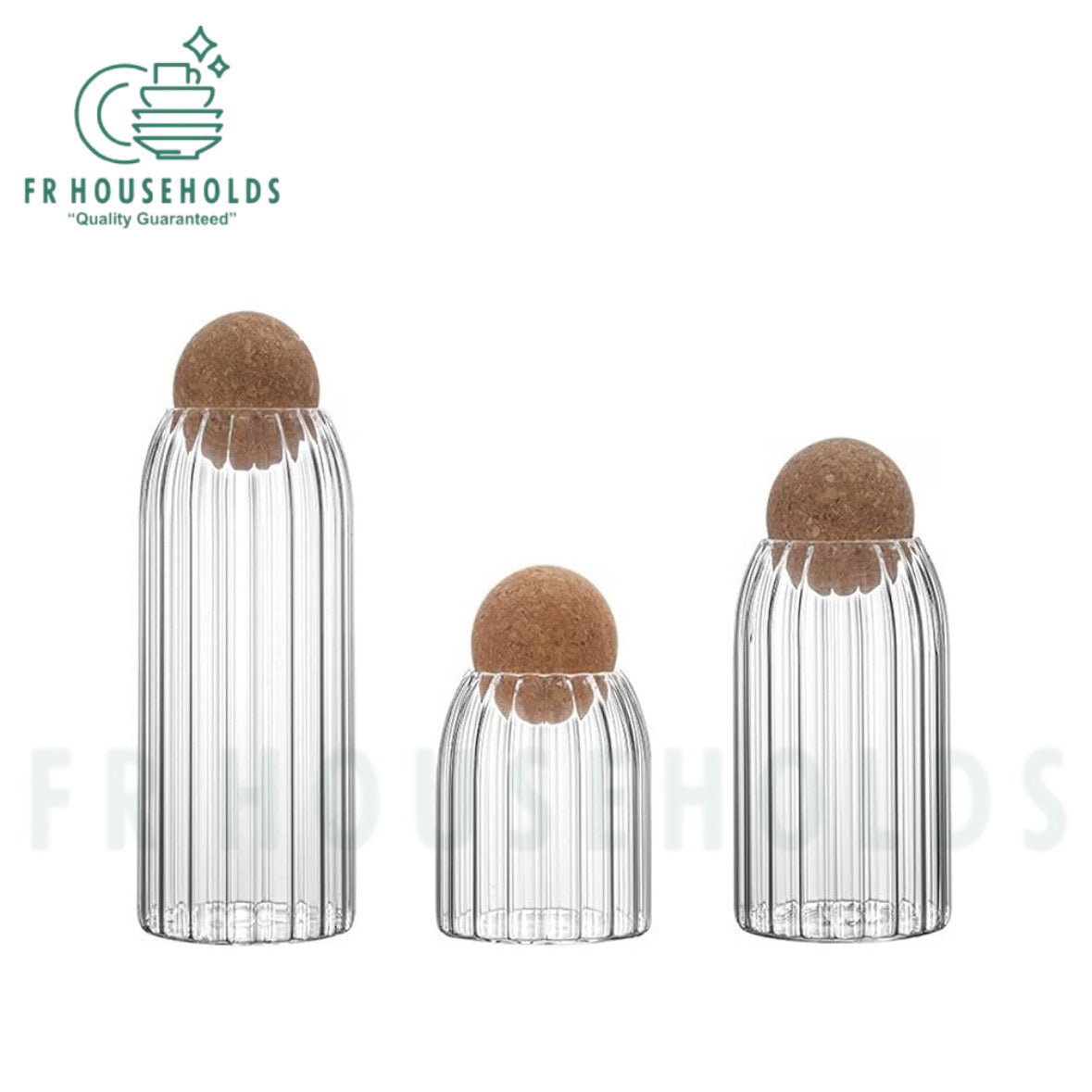 3-Piece Self-Lining Pattern Glass Jar Set with Cork Ball Tops – A Blend of Style & Functionality