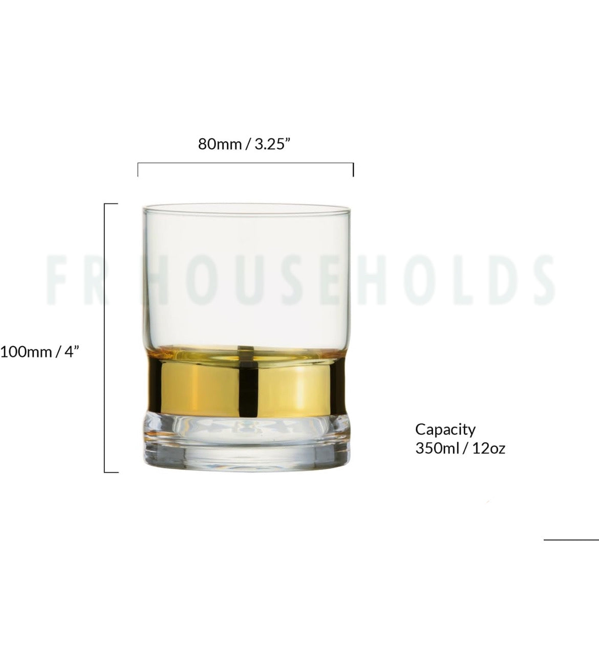 Personalised Crystal Wide Gold Rim Base Tumbler Glass | 350ml/12OZ - 6PC