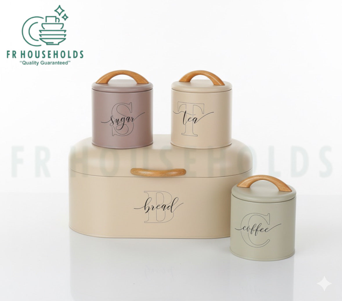 Italian Style 4pcs Stylish Bread, Tea, Sugar & Coffee Airtight Tin Canisters Set By FR Households