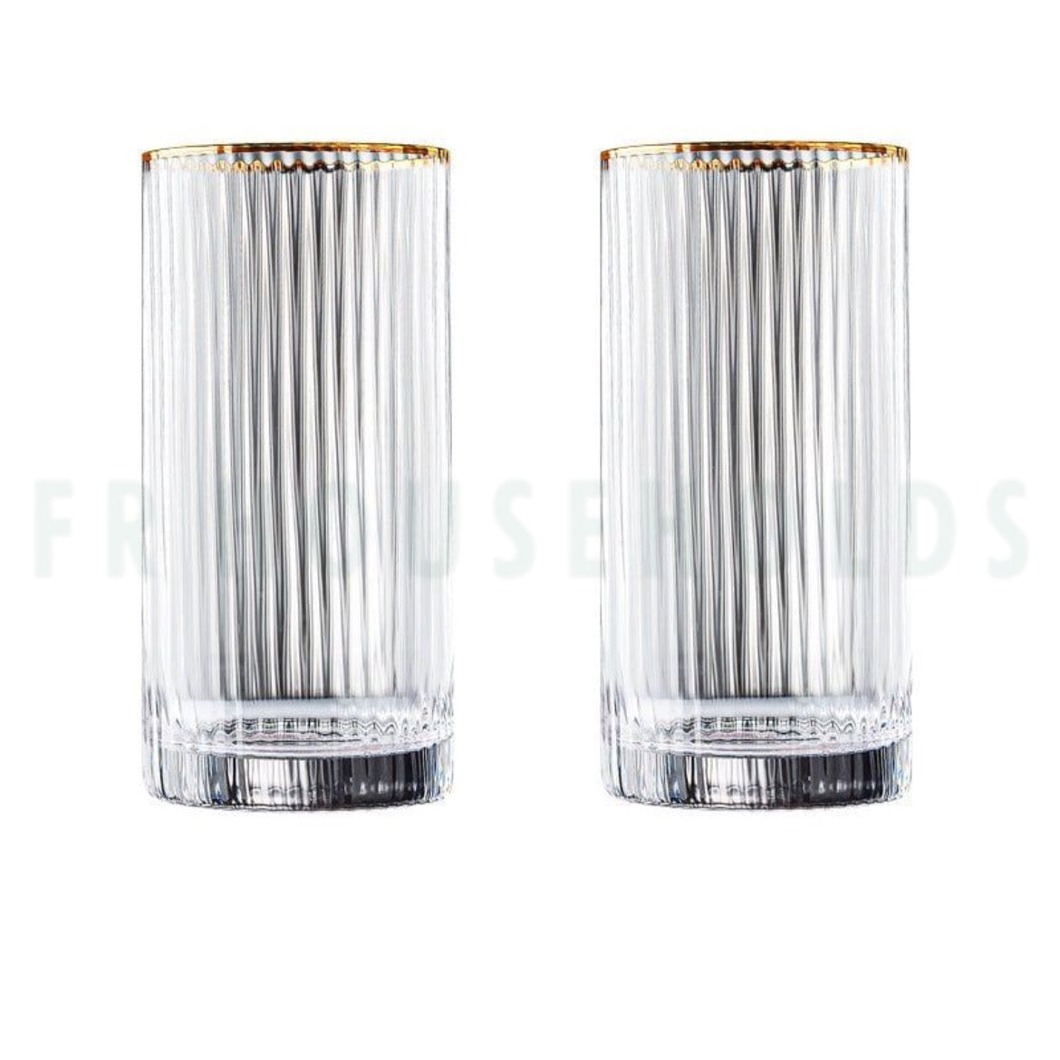 Ribbed Gold Rim Crystal Glass Set - 450ml - 6PC