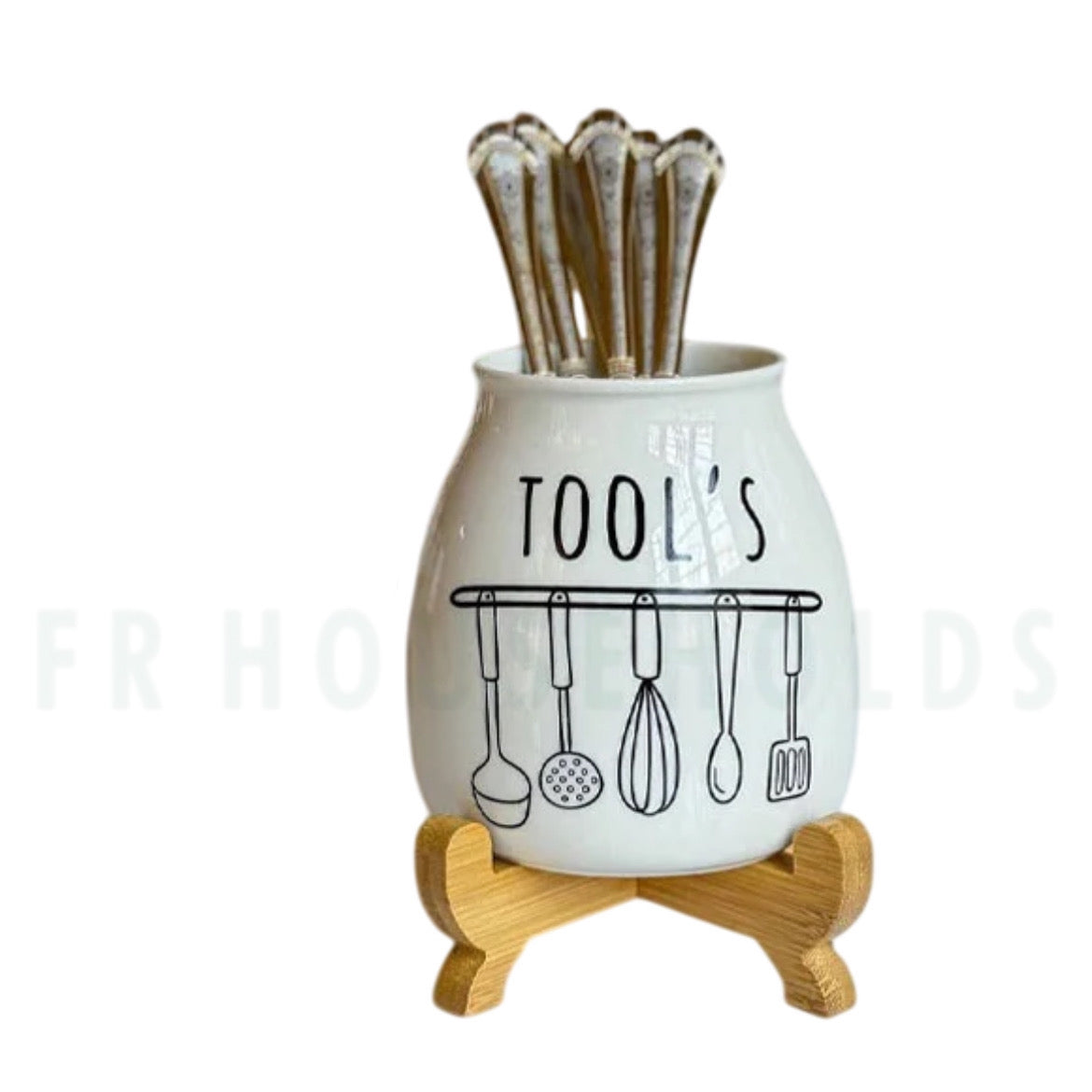 Porcelain Spoon Holder with Wooden Stand