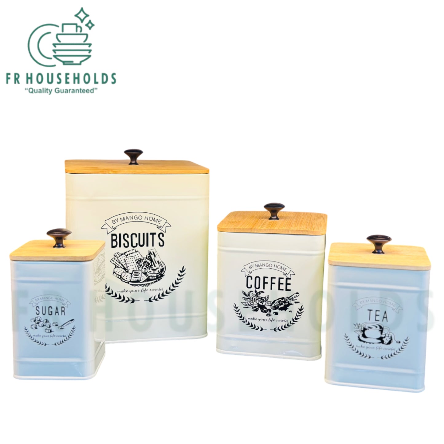 4-Piece Tin Storage Boxes with Real Bamboo Lid