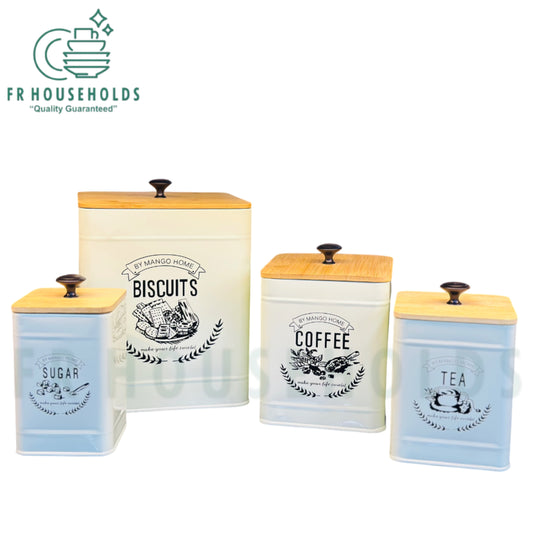 4-Piece Tin Storage Boxes with Real Bamboo Lid