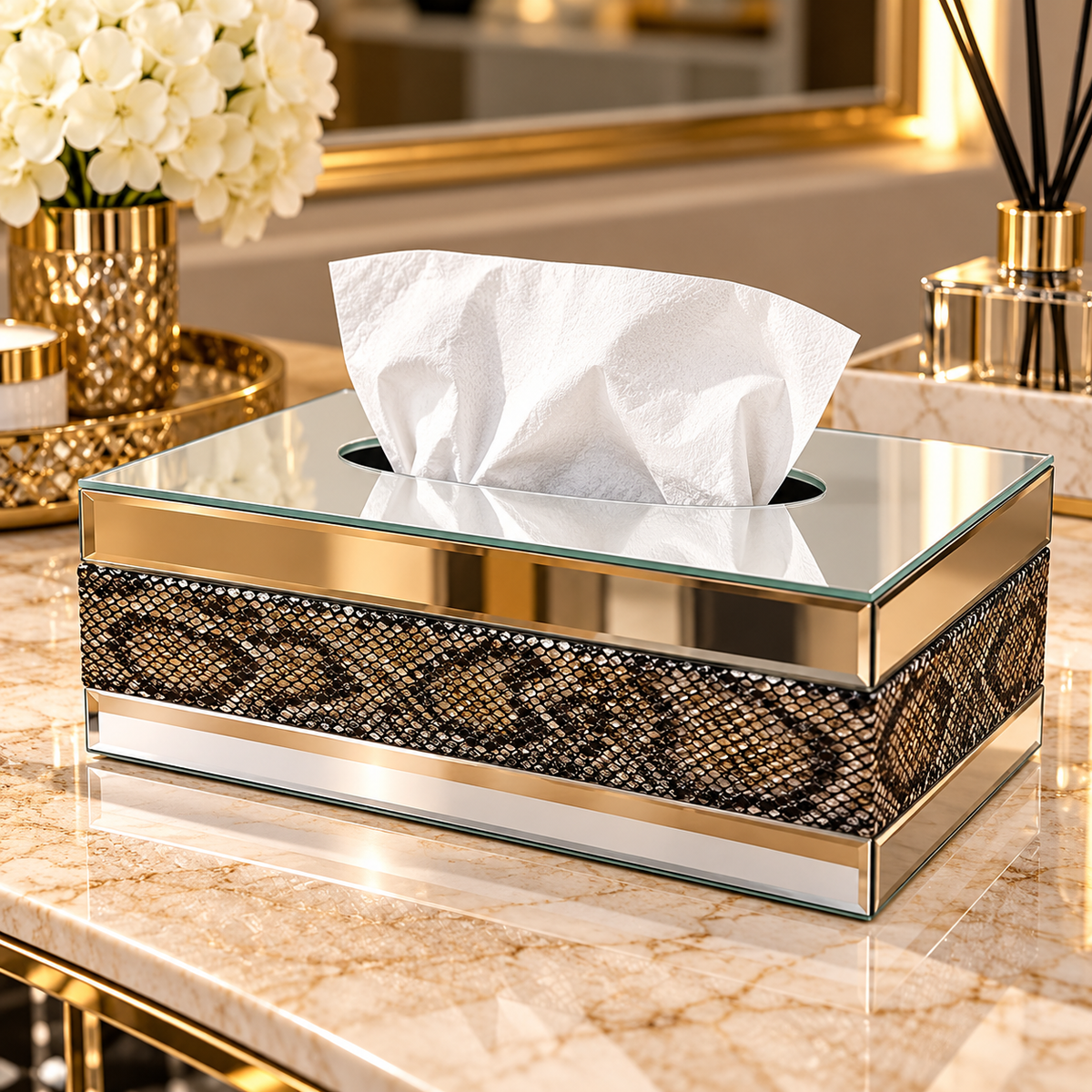 Mirrored Snake Print Tissue Box Cover