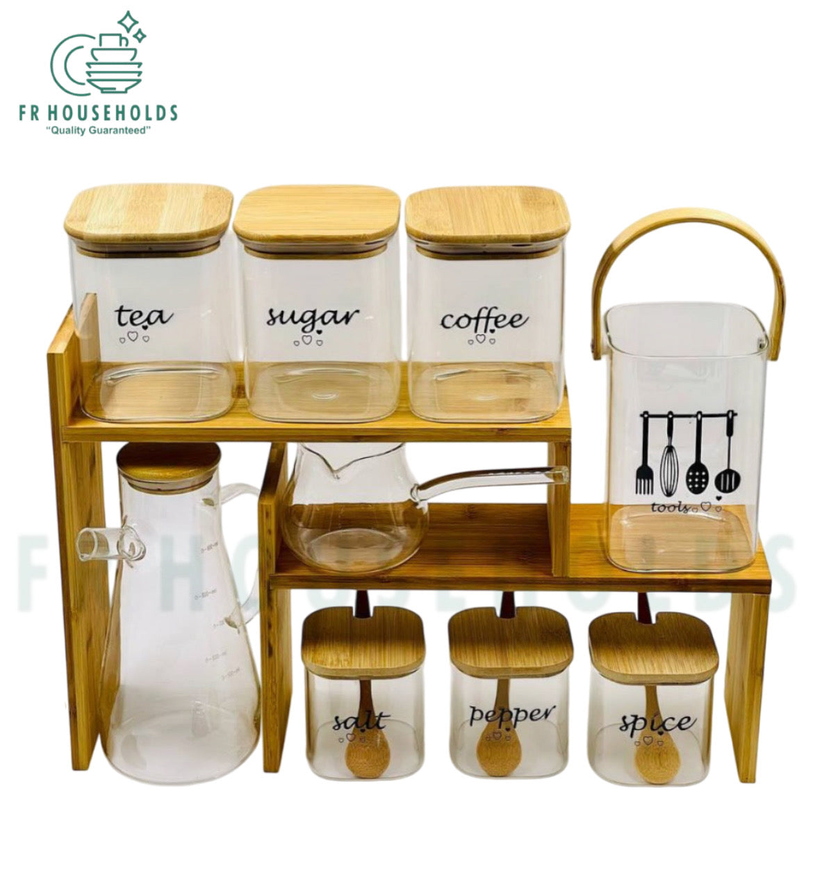 9-Piece Complete Kitchen Organiser Stand Set | Bamboo Rack
