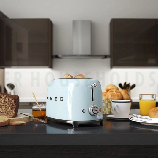 SMEG Retro Toaster Machine – Premium Stainless Steel 2-Slice Toaster with Adjustable Browning & Wide Slots | Pastel Blue