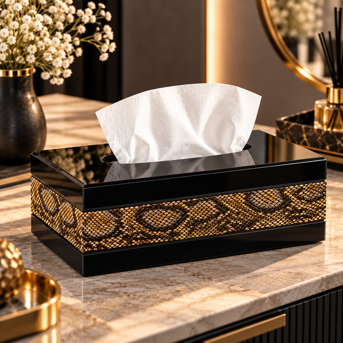 Black Snake Skin Print Tissue Box Cover