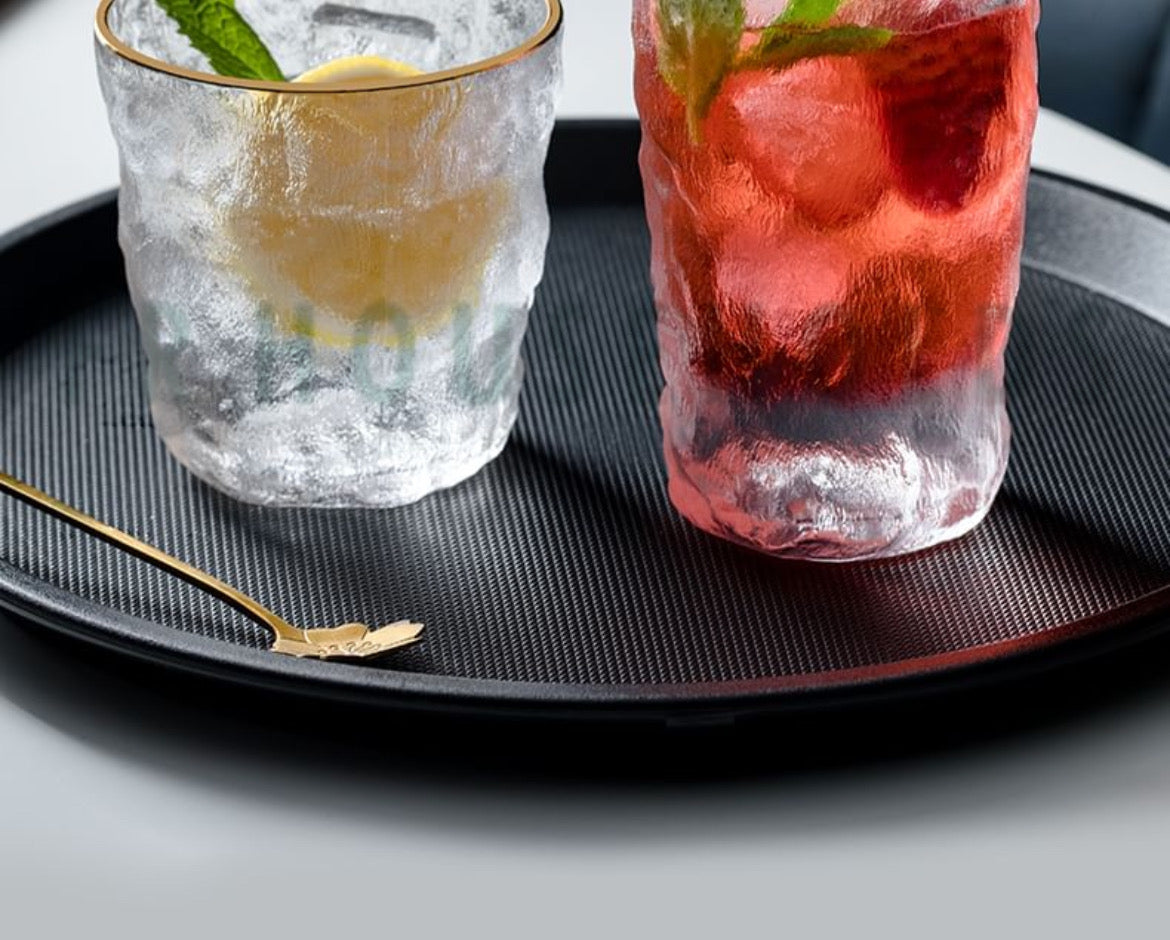 Frozen Ice Gold Rim Drink Glass | 280ml - Clear - 6PC