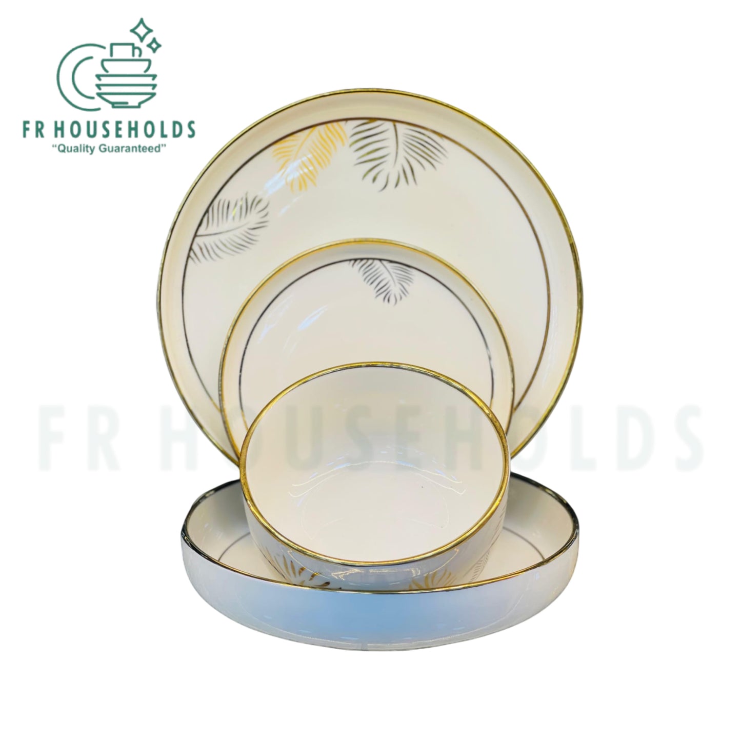 Elegant 24-Piece Porcelain Dinner Set with Luxurious Golden Print – Service for 6