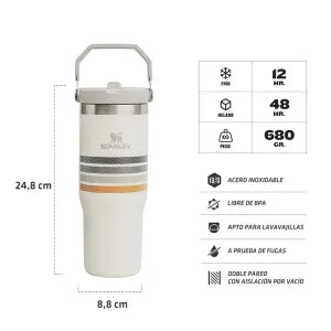 THE VARSITY ICEFLOW™ FLIP STRAW TUMBLER | 30 OZ (Cream Ash Stripe)