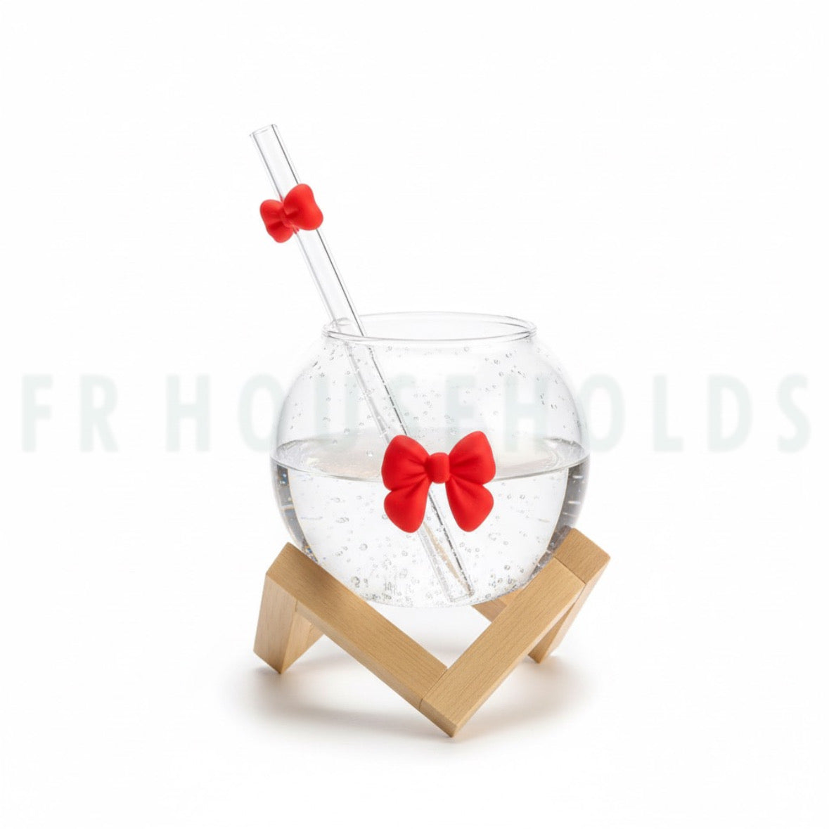 Bow Lunar Glass with Wooden Stand – Aesthetic Glass Cup with Premium Wooden Holder (Assorted Colors)