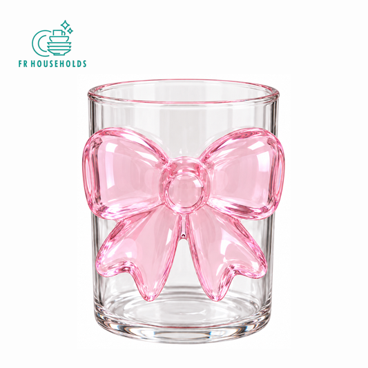 3D Pink Bow Glass Cup – Straight Body
