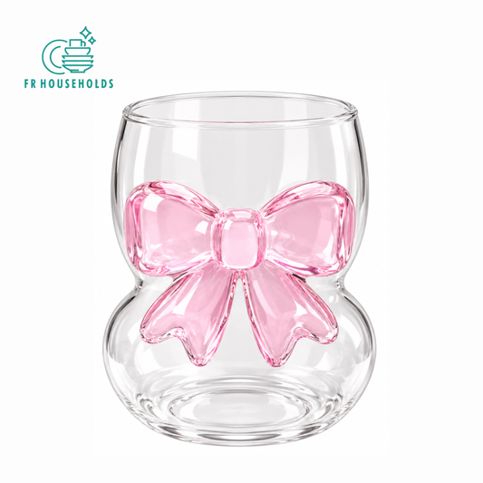3D Pink Bow Bubble Glass Cup – Aesthetic Drinkware