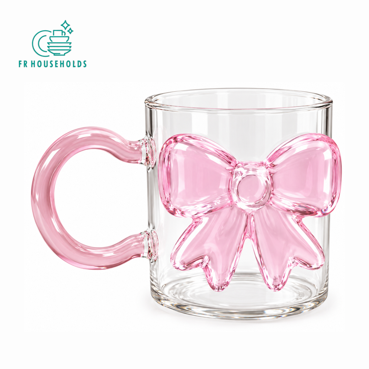 3D Pink Bow Glass Mug with Handle – Aesthetic Coffee Cup