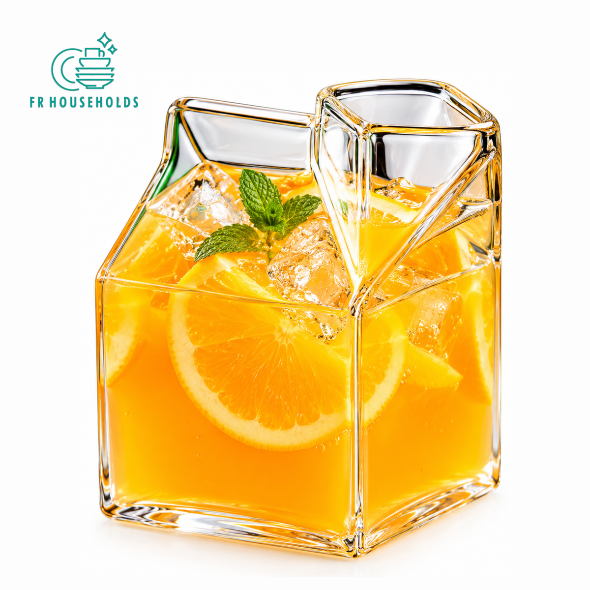 Milk Carton Shape Glass Cup with Flower Design