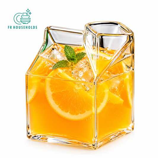 Milk Carton Shape Glass Cup with Flower Design