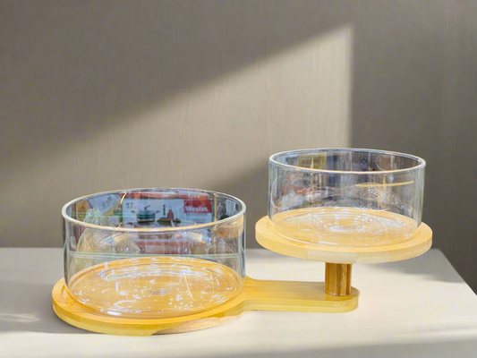 Stylish Double Step Fruit Bowl with Wooden Stand
