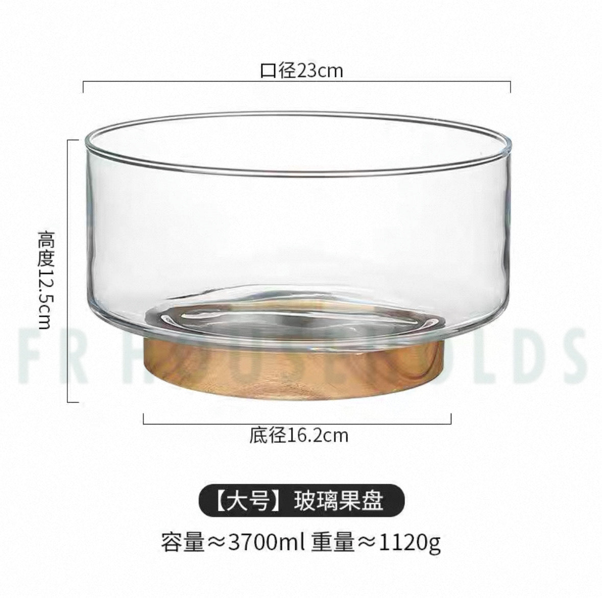 Wooden Base Glass Fruit Bowl – Elegant & Modern Kitchen Décor