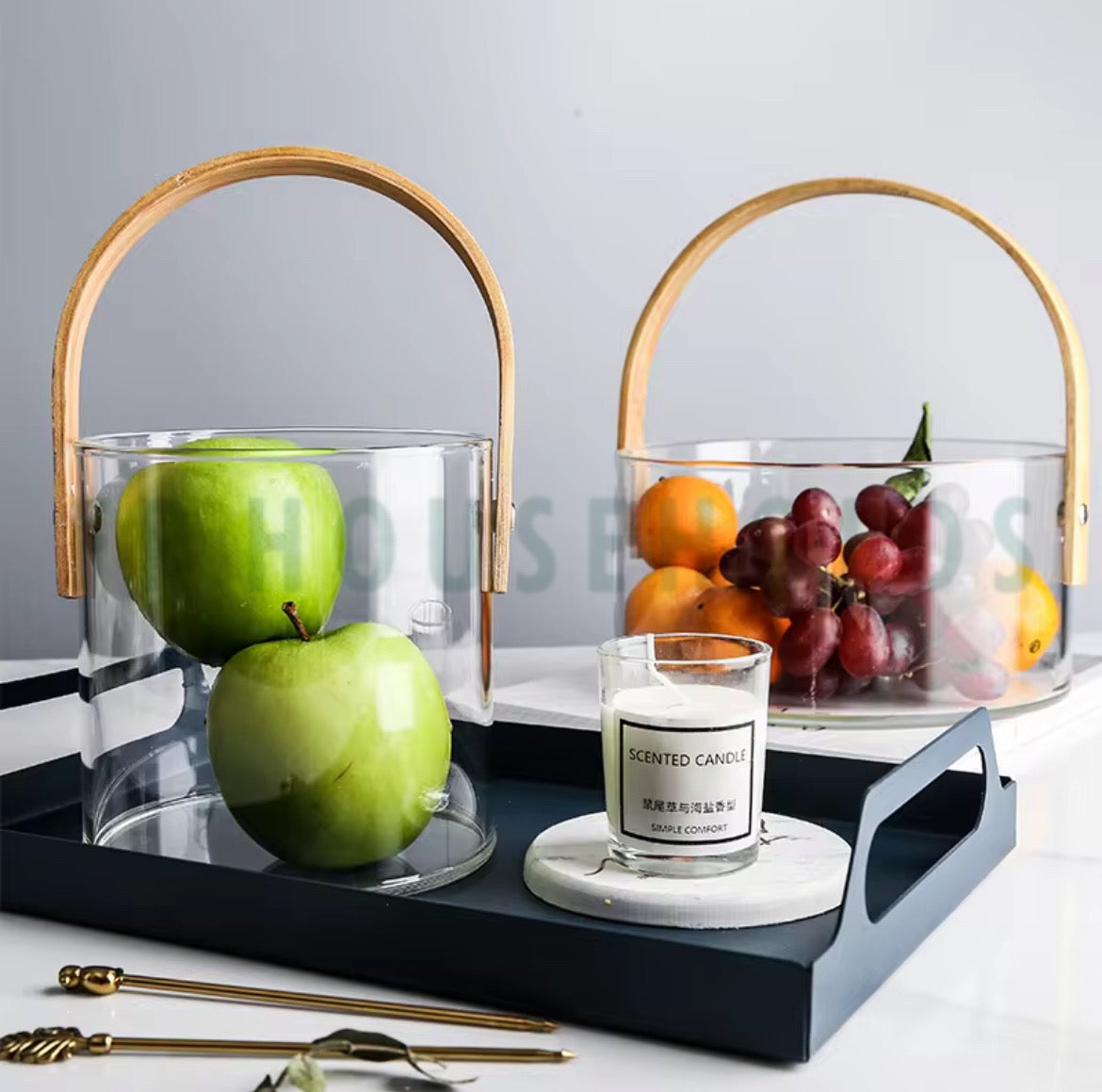 Premium Quality Multipurpose Glass Bucket with Wooden Handle | 350ml - 750ml - 1000ml | Round