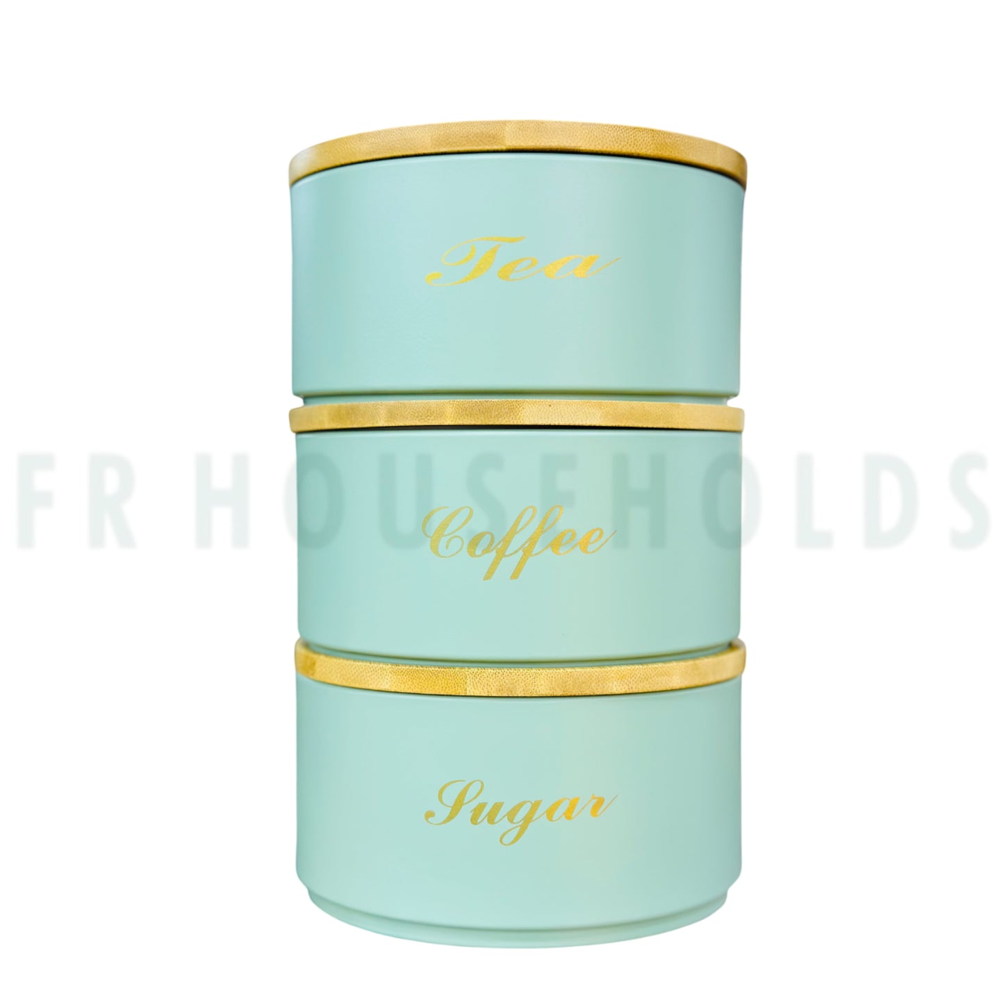 3pcs Airtight Tea , Coffee & Sugar Tin Canister With Real Bamboo Lid