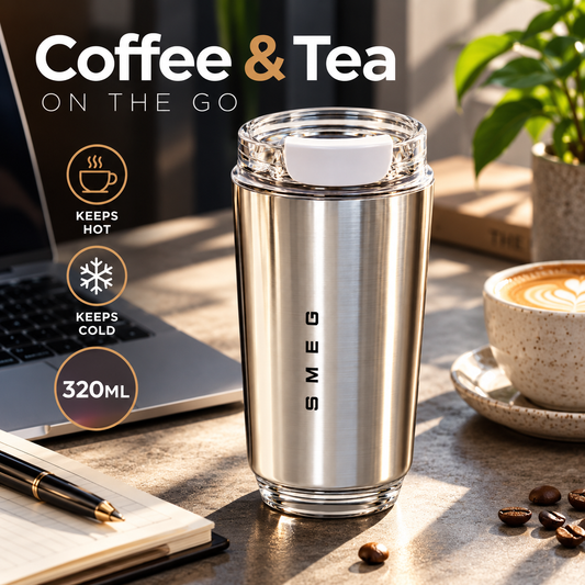 SMEG Style Insulated Coffee Travel Mug – 320ml | Silver