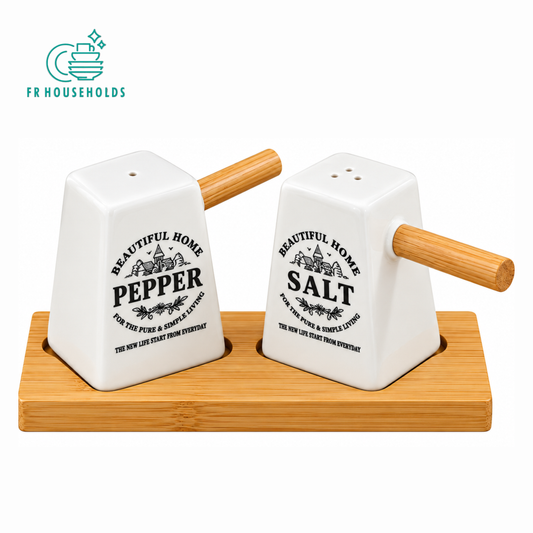 Salt & Pepper Shaker Set with Wooden Tray