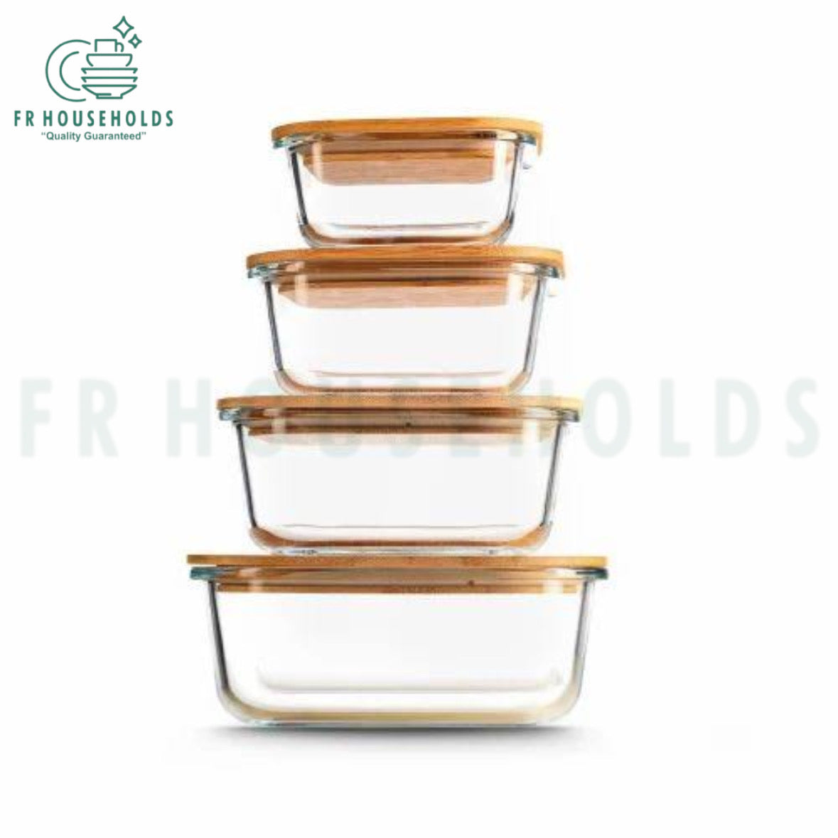 Square Glass Storage Box Set with Organic Bamboo Lids – 4-Piece Airtight Food Containers