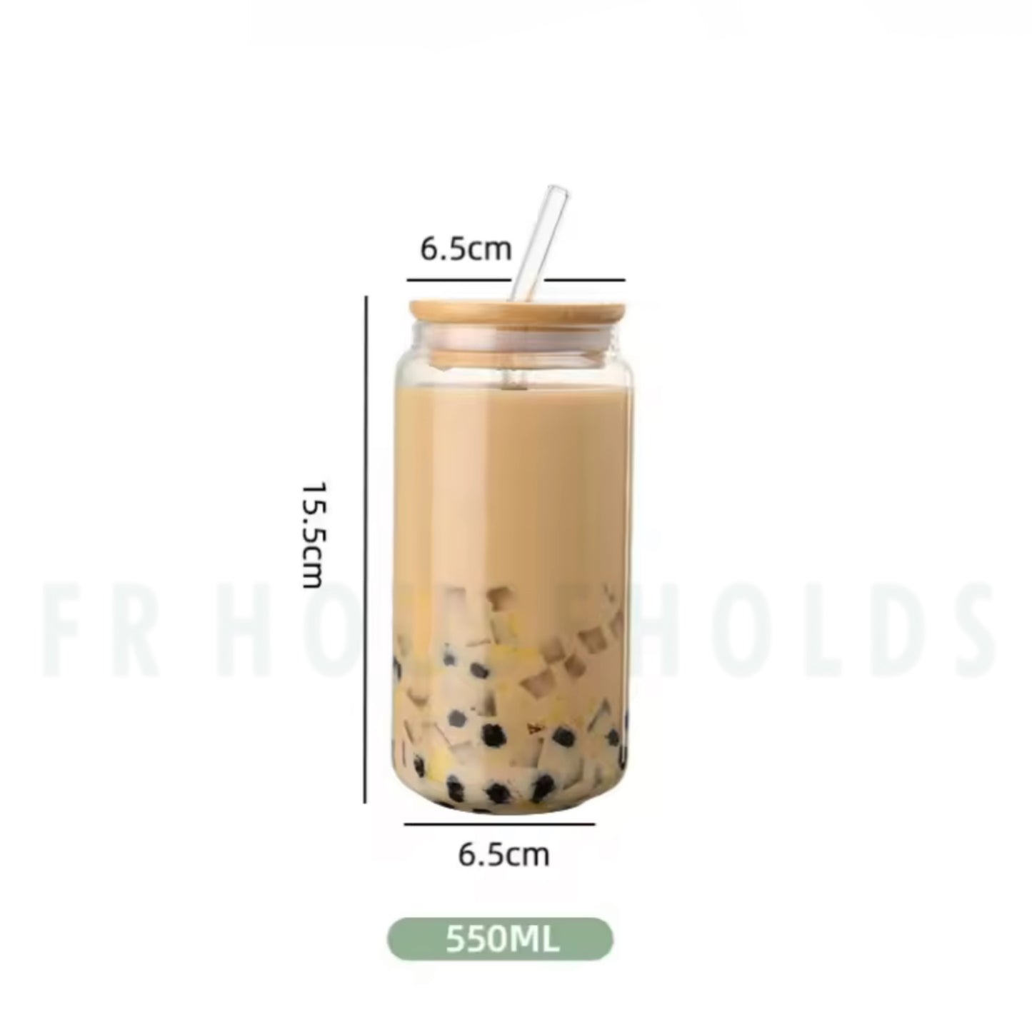 550ml Can Shape Iced Glass with Bamboo Lid & Glass Straw – Aesthetic & Eco-Friendly Drinkware | 1pc