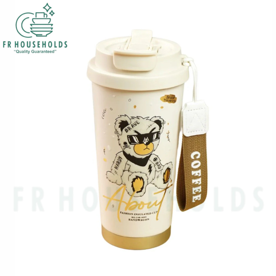 Hardy Fashion Insulated Coffee Tumbler with Infuser Tube & Inner Ceramic Liner - 520ml (White Bear)