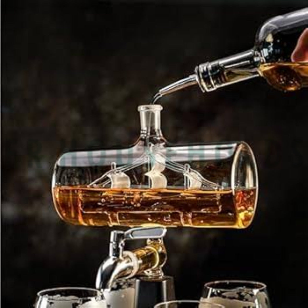 Luxury Ship-in-Bottle Wine & Whiskey Dispenser Set – 5-Piece Globe Glass Collection