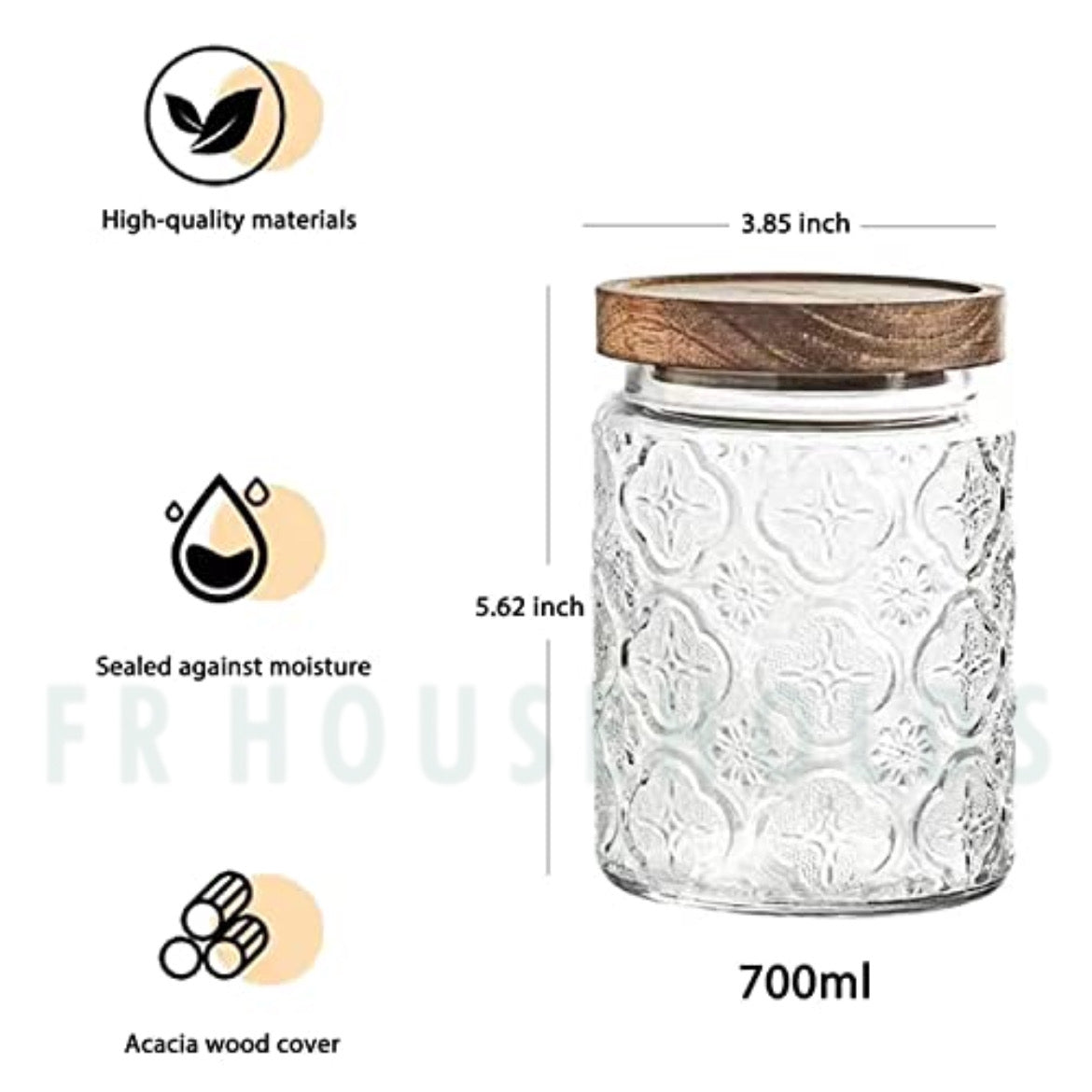 Vintage Pattern Glass Airlock Jar with Wooden Lid - 750ml - 24OZ | Round