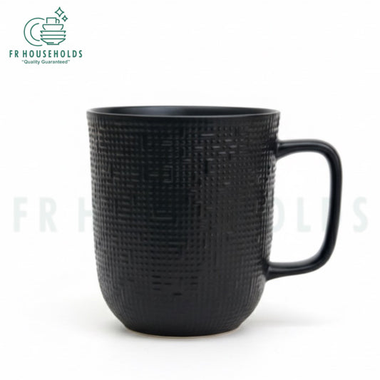 Matte Black 300ml Embossed Texture Earthenware Mug – Elegant, Handcrafted & Timeless | 6 Peices Set