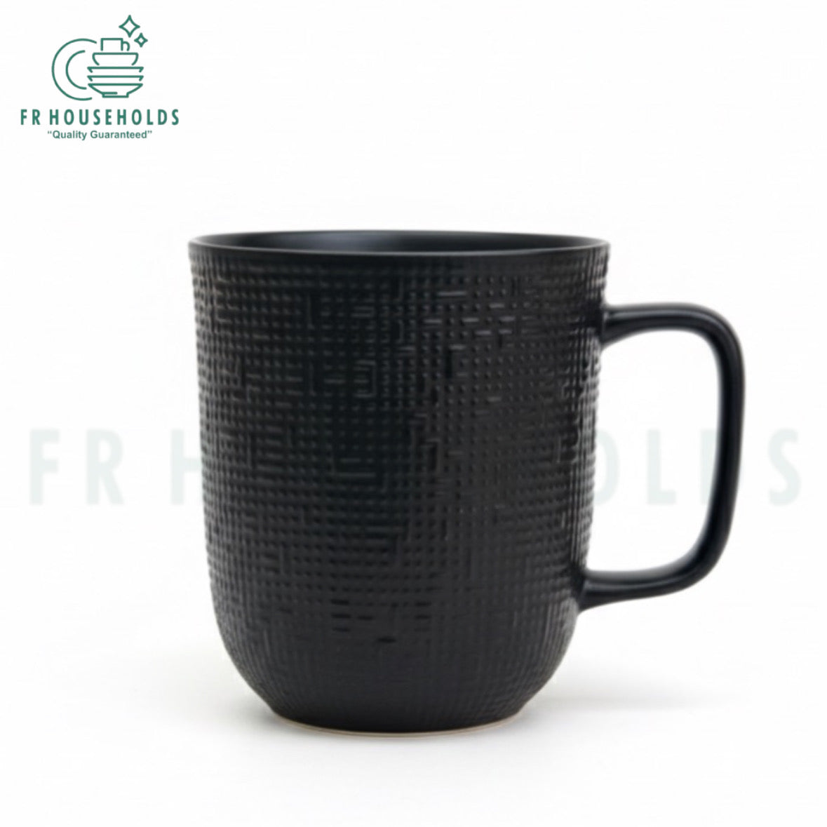 Matte Black 300ml Embossed Texture Earthenware Mug – Elegant, Handcrafted & Timeless | 6 Peices Set